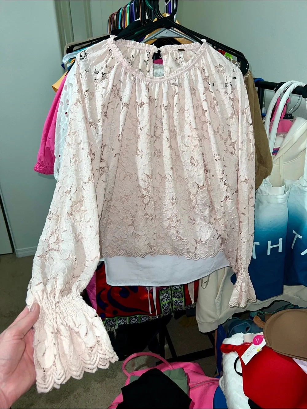 Free People Olivia Balloon Sleeve Lace Blouse